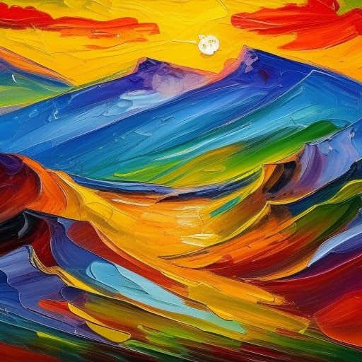 Mountains at Sunrise in Expressionist Impasto Style