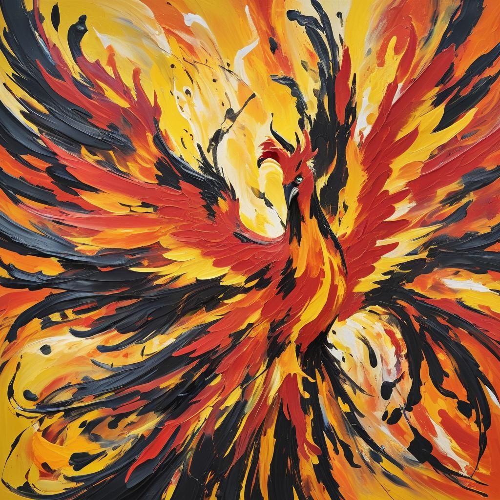 Abstract Expressionist Fire Phoenix in Fiery Hues