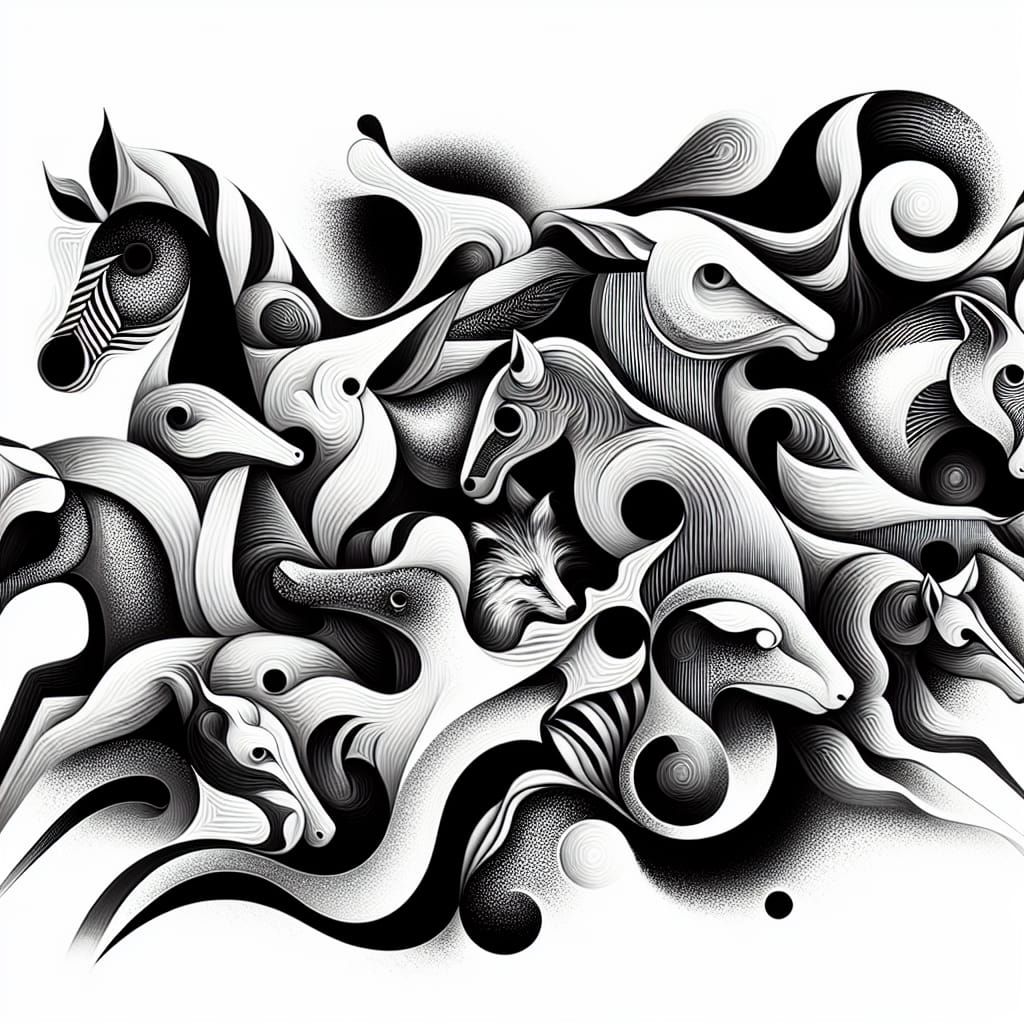 Surreal Abstract Artwork with Hidden Animals