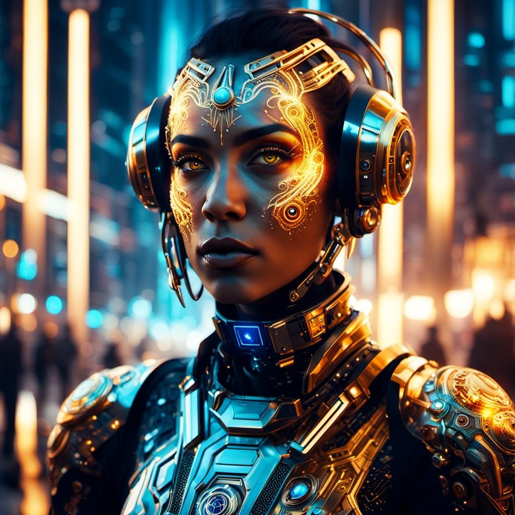 Futuristic Astronaut Portrait in Sci-Fi Cityscape