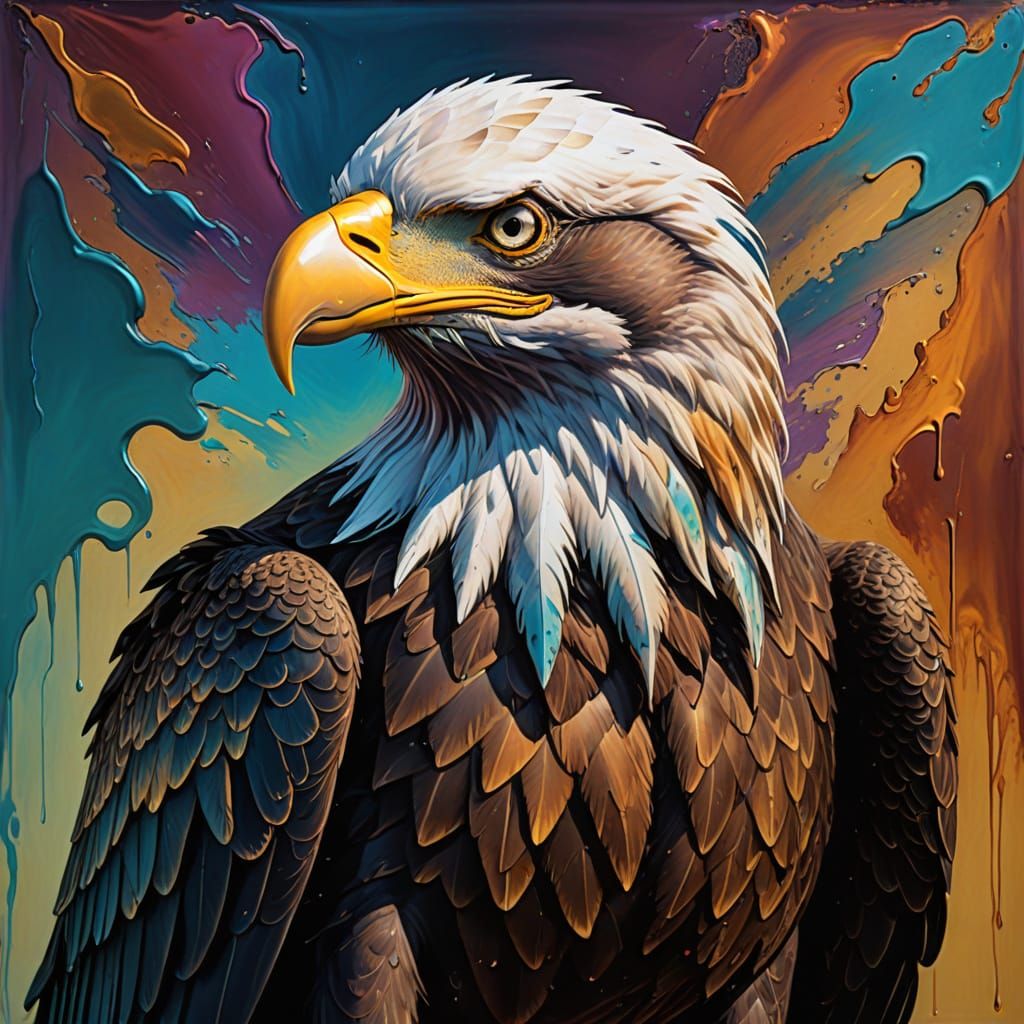 surrealist style, a large bald eagle