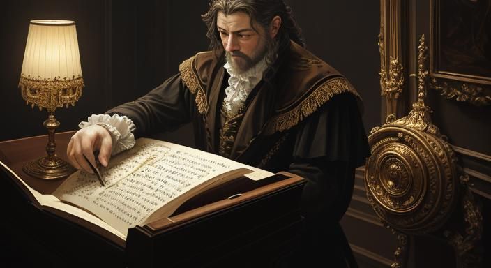 Bach Plays Harpsichord in Baroque Art Style