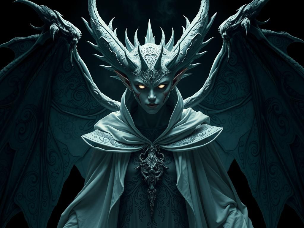 Ethereal Being with Bat Wings in Surreal Style