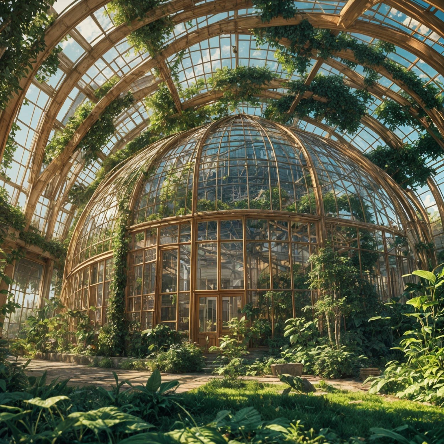 Anime Architecture: Round Greenhouse in Cel-Shaded Style