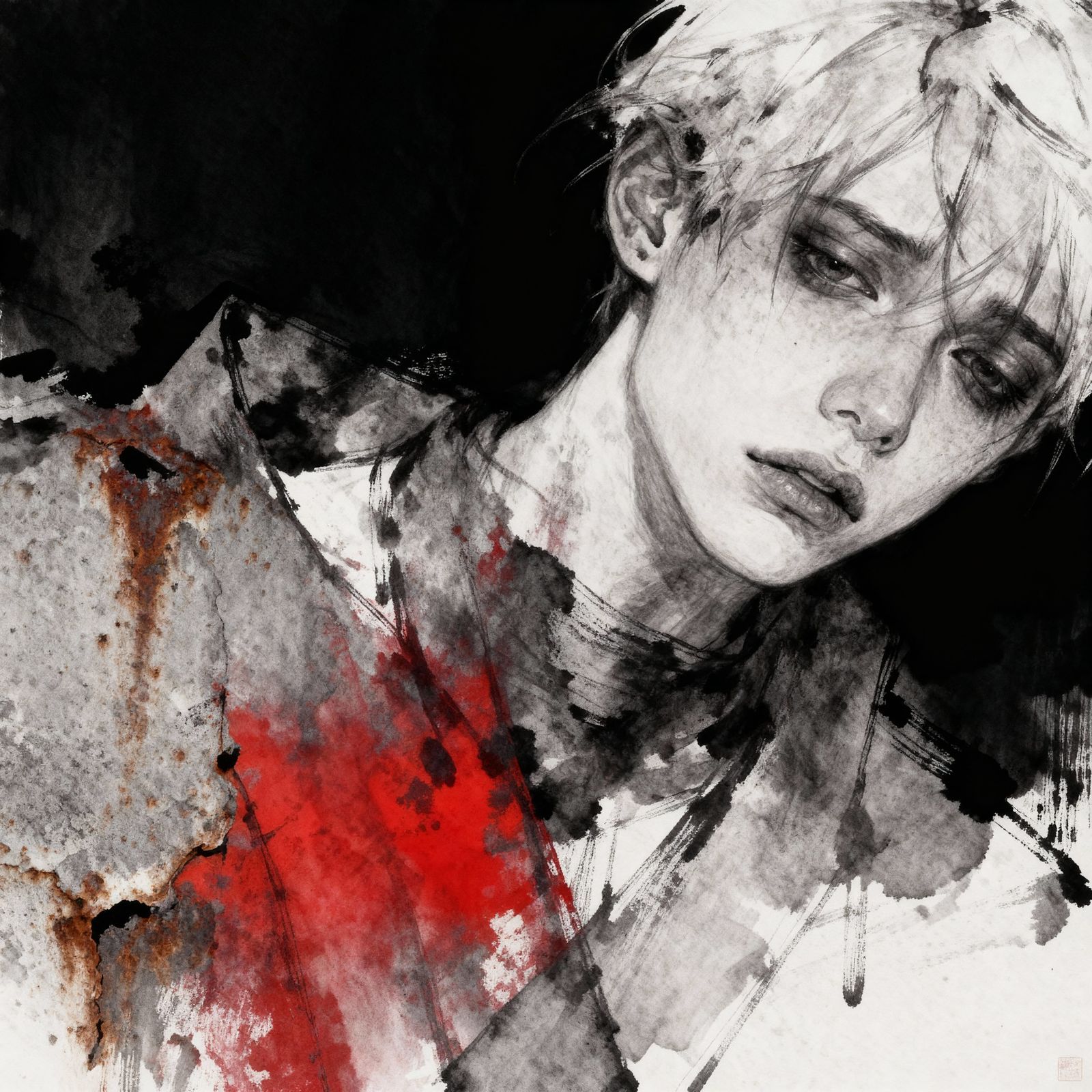 Edgy Portrait of Anguish and Exhaustion