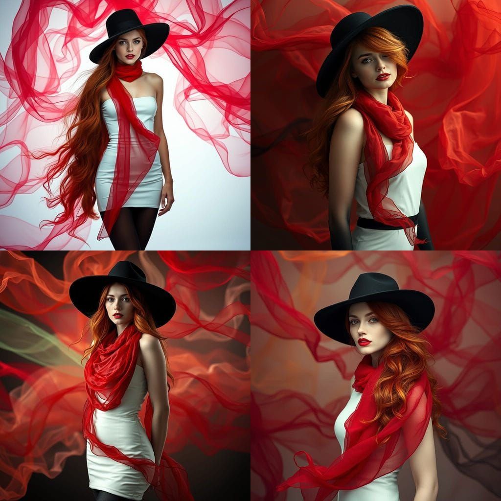 Elegant Woman with Red Hair in Surreal Setting