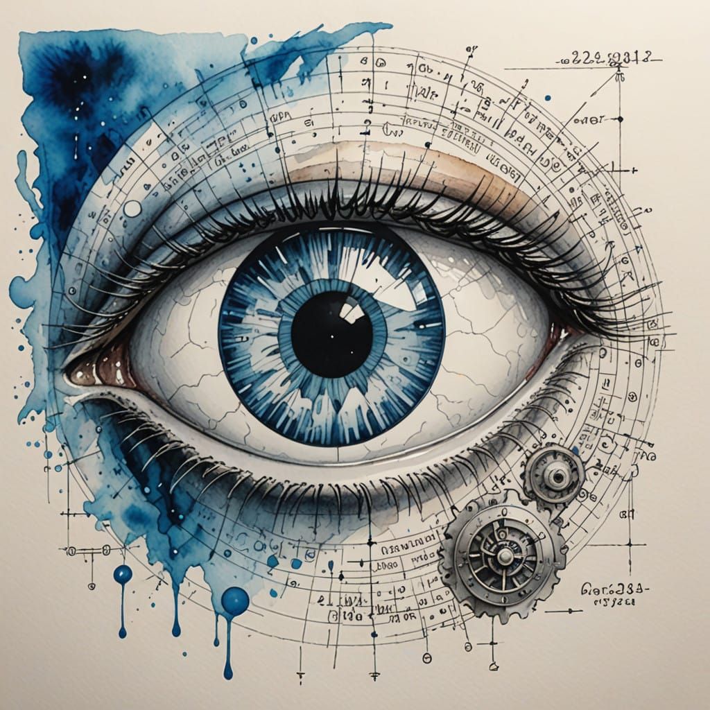 Blue Eye in a Whirlpool of Math Formulas