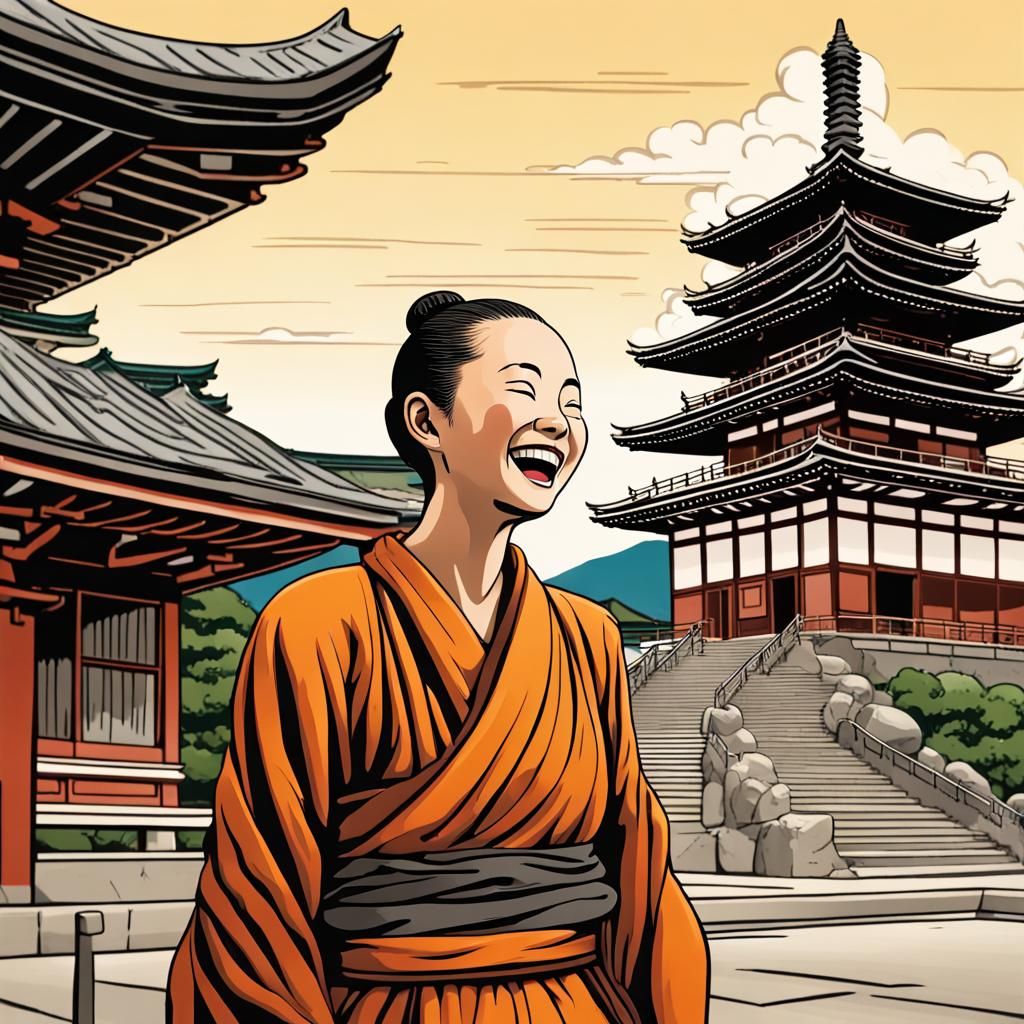 Laughing Buddhist Nun with Ushiku Daibutsu