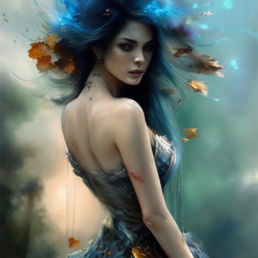 Autumn Witch with Fireball in Hyperrealistic Style