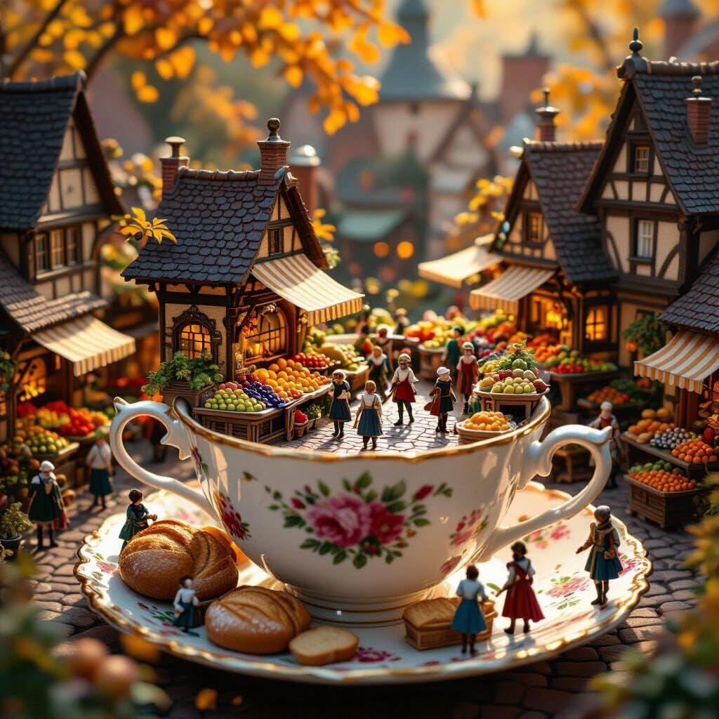 Medieval Teacup Marketplace in Autumn Light