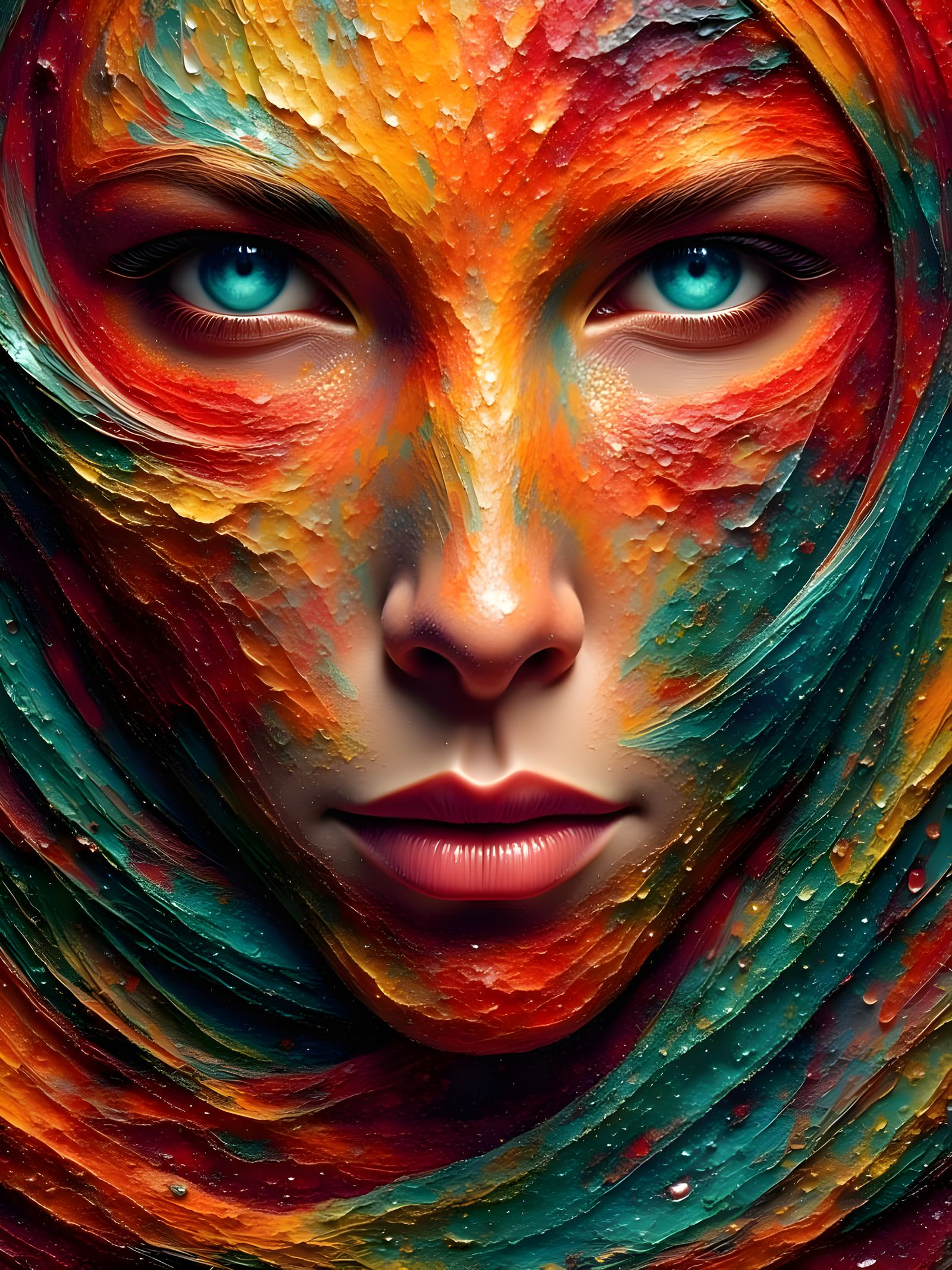 Abstract Evolving Feminine Struggle in Vivid Colors