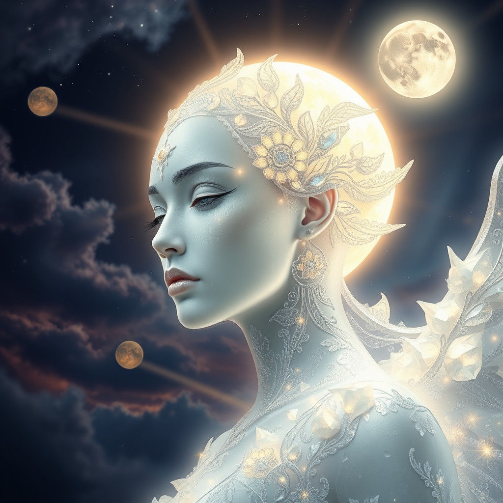 Luminous Moon Goddess in Digital Painting Style