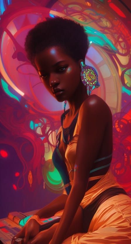 Psychedelic Ebony Beauty at DJ Booth in 8K