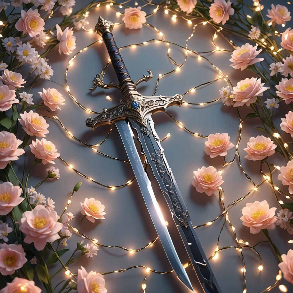 Floral Sword in Anime Style with Fairy Lights