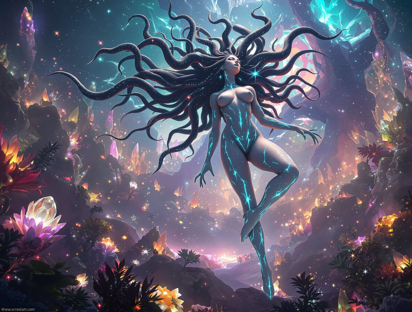 Medusa Goddess Amidst Alien Flora