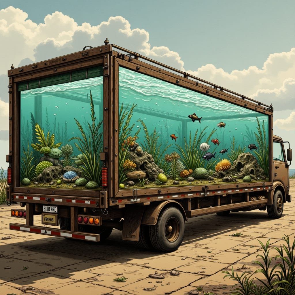 Hyperrealistic Fish Tank on Truck in 3D Render