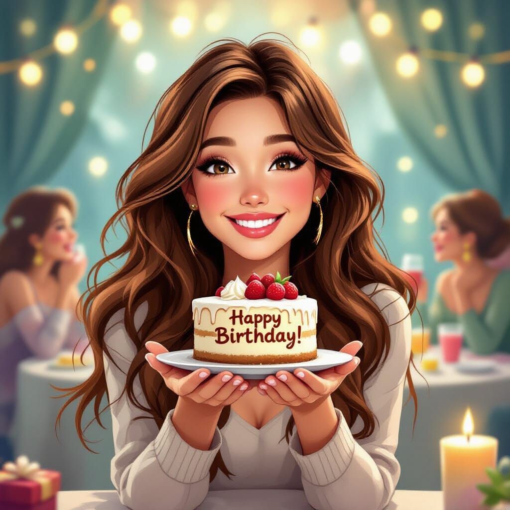 Happy Birthday Girl With Cake in Festive Digital Art