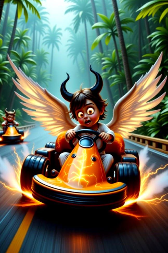 Angel vs Demon Bumper Car Race in Jungle