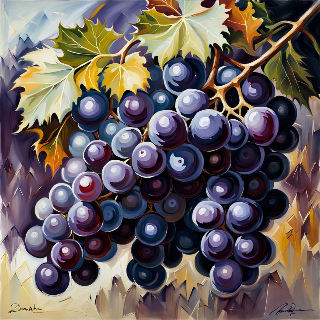 Black Grapes Close-Up: Oil Painting Aesthetic