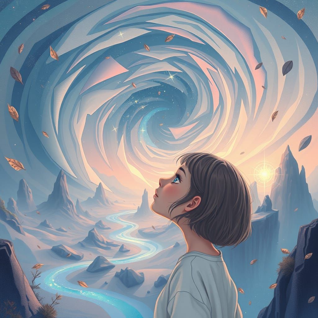 Young Girl Gazes Into Dream Vortex