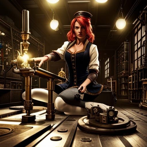 Steampunk Mad Scientist in Laboratory: Detailed Art