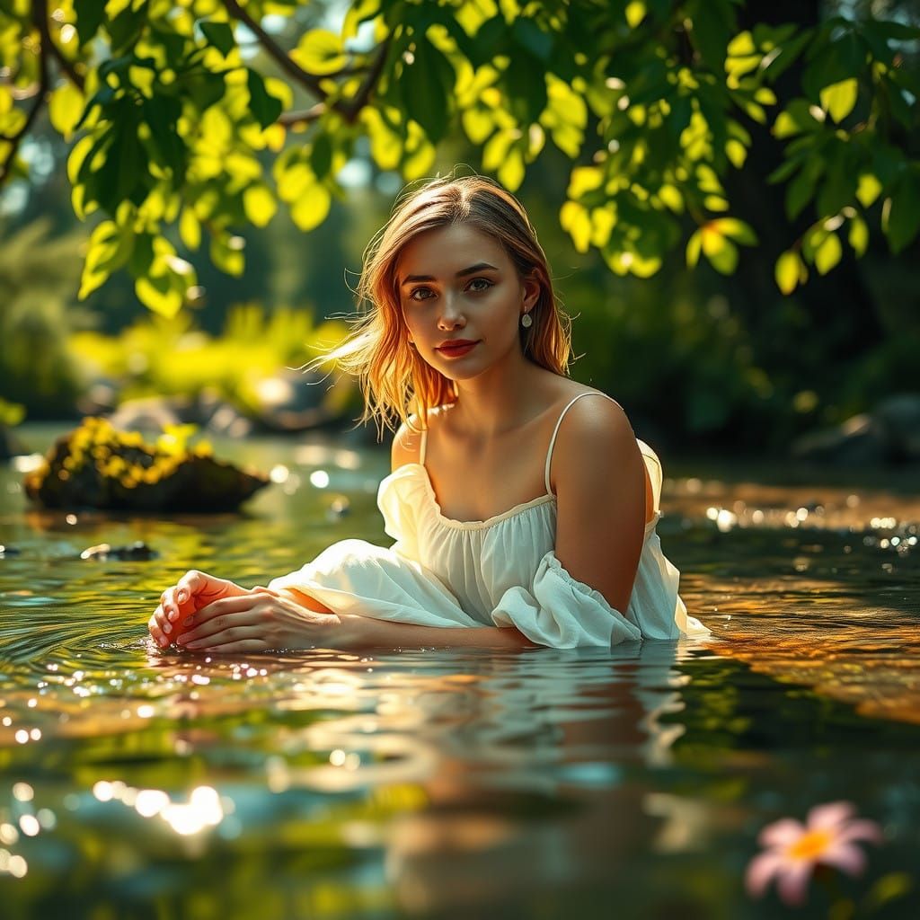Tranquil Summer Scene with Radiant Young Woman