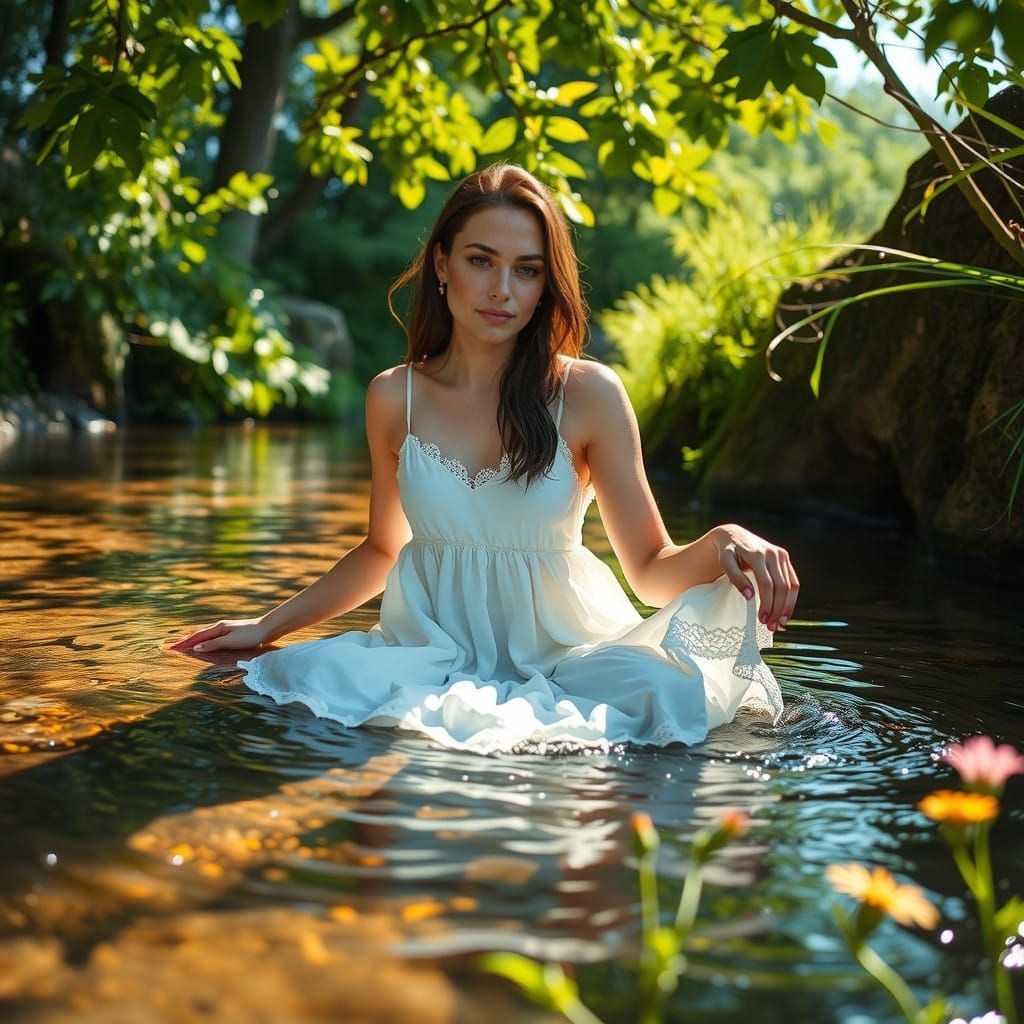 Young Woman in Serene Summer Scene