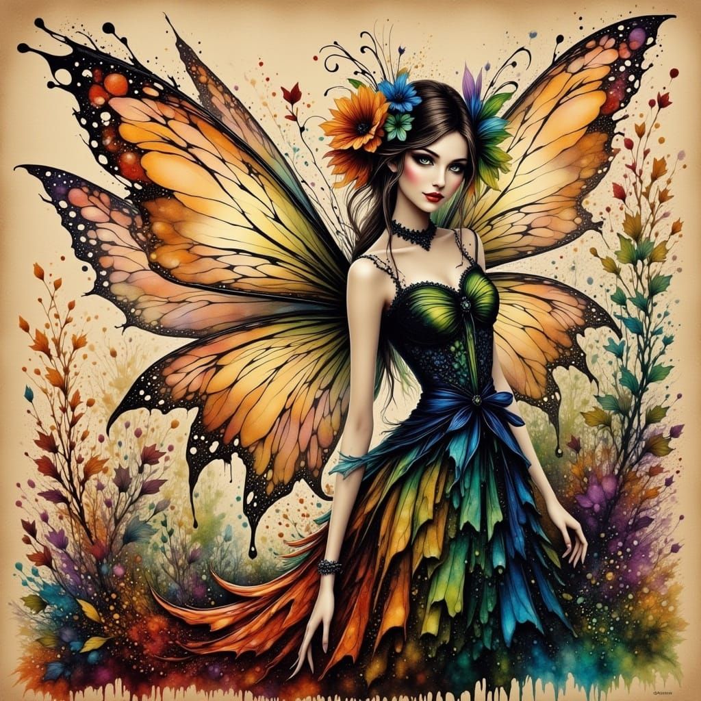 Whimsical Inksplash Fairies Dance Amidst Vibrant Colors