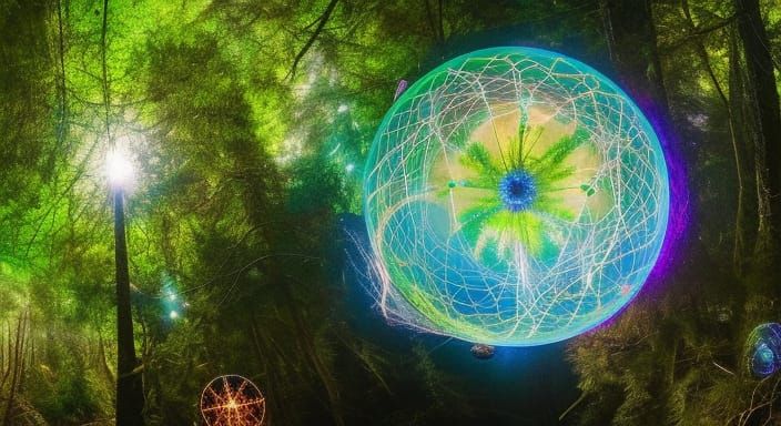 Surreal Stargazing Platform with Rotating Sphere, Bold Color...