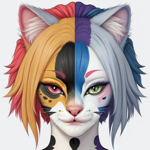 Grotesque Beauty: Cat-Human Hybrid Portrait in Fractal Art