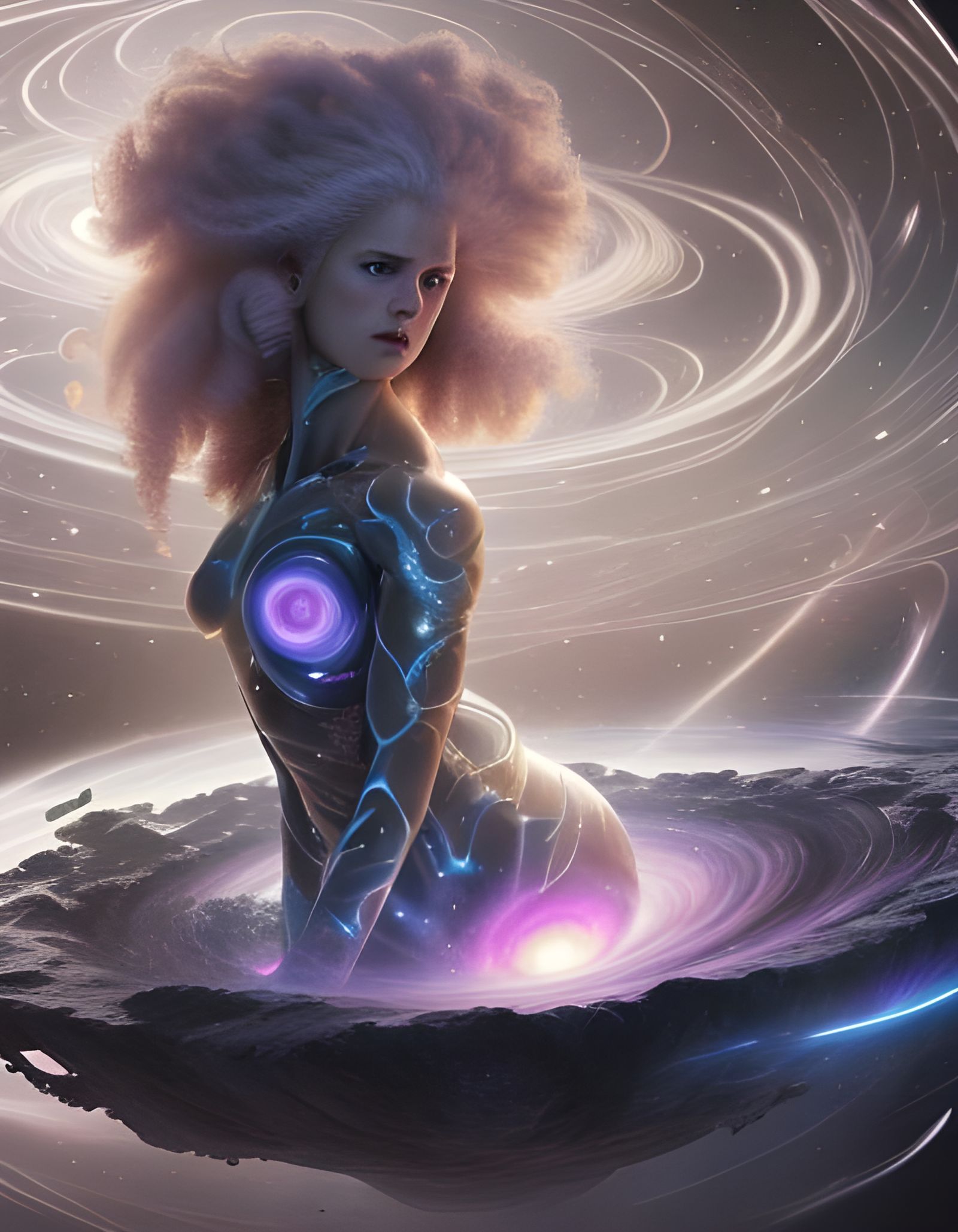 Albino Warrior Resists Interstellar Vortex: Astral Illustrat...
