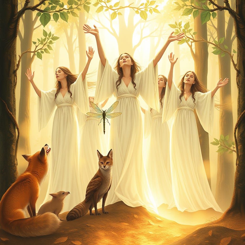 Women Rise from the Forest Floor, Serene and Determined, wit...