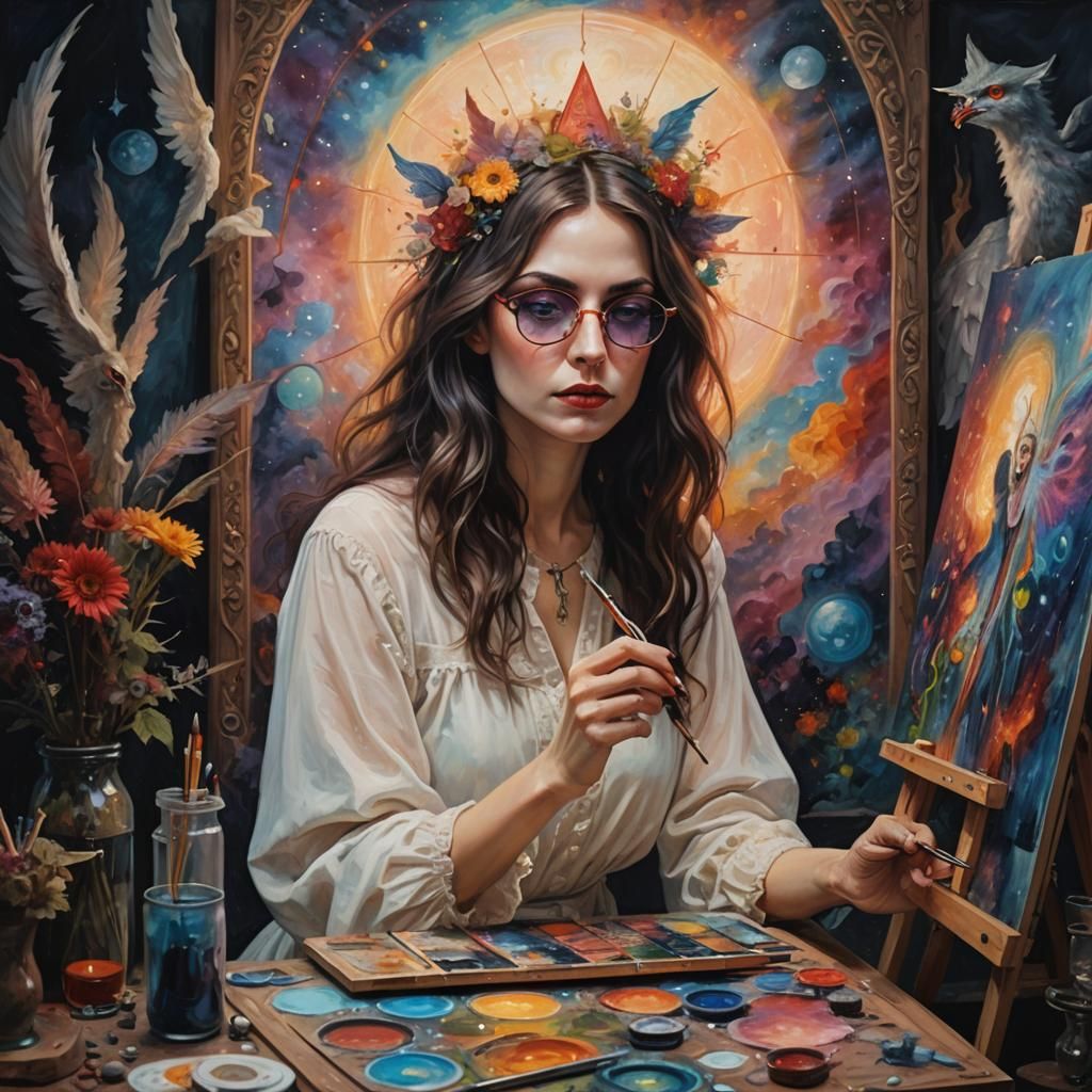 Bohemian Artist Painting a Surreal Dreamscape