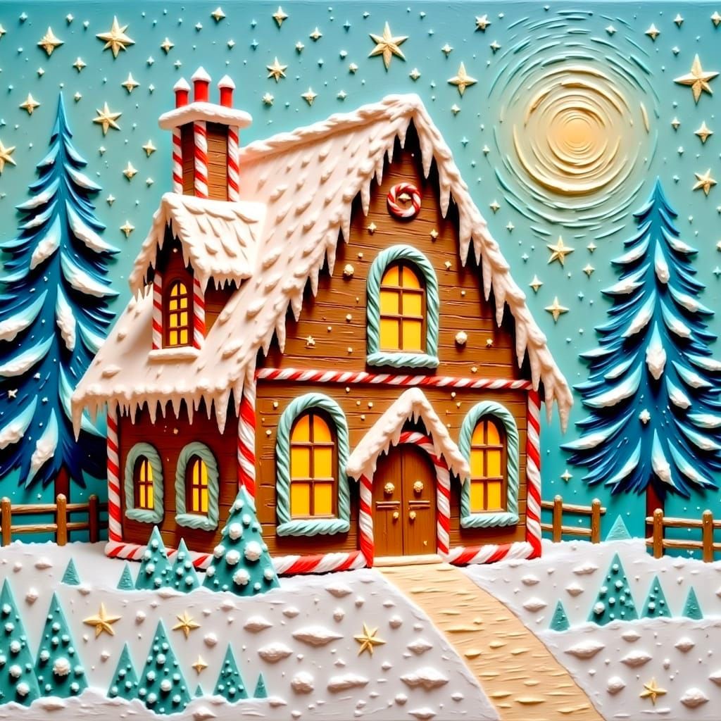 Whimsical Winter Wonderland Gingerbread House Scene in Dream...