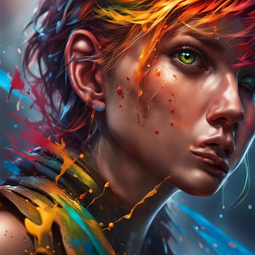 Dramatic Hyperrealistic Portrait with Colorful Background