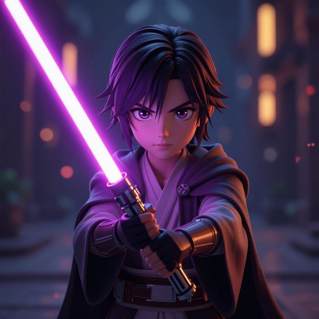Young Jedi Apprentice With Purple Lightsaber
