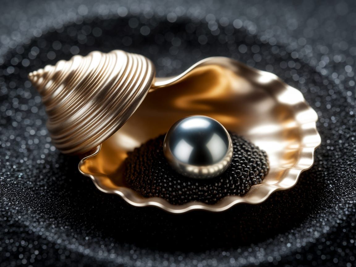 Elegant Golden Seashell Pearl Scene in Luxurious Style