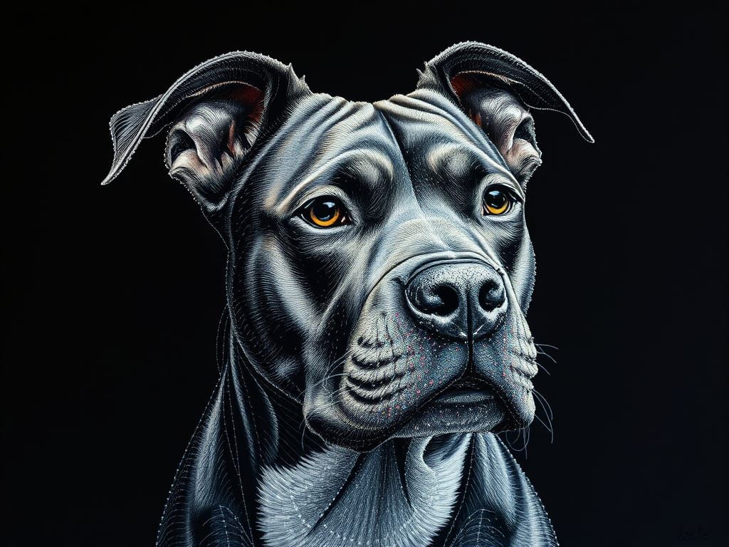 Pitbull Portrait in Impressionistic Impasto Style