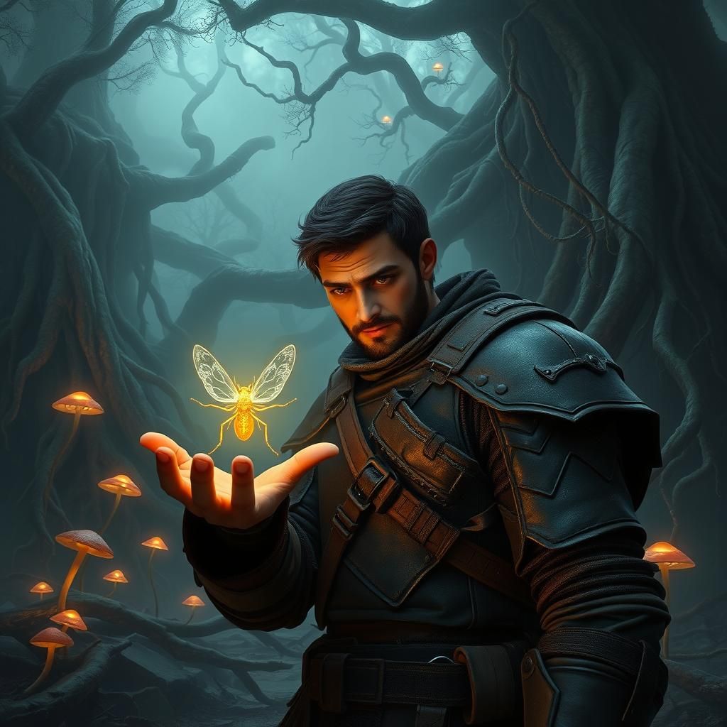 Man with Glowbug in Mystical Forest Concept Art