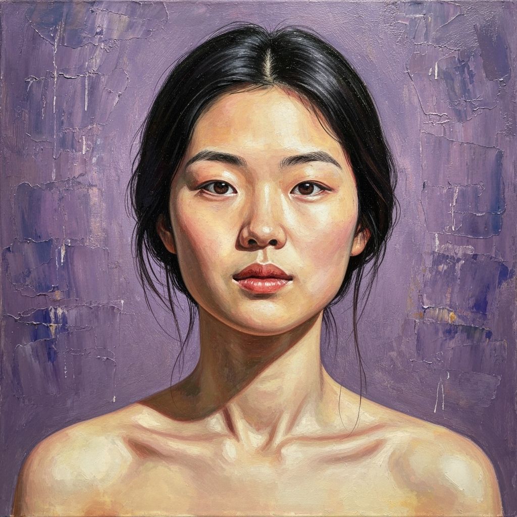 Asian Woman in Rainy Japanese Landscape, Encaustic Impasto