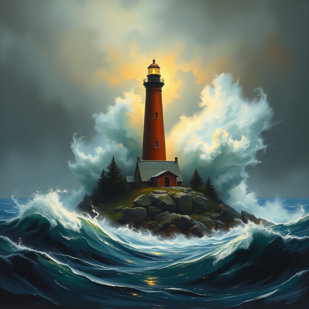 Lighthouse Under Stormy Skies: A Dramatic Seascape