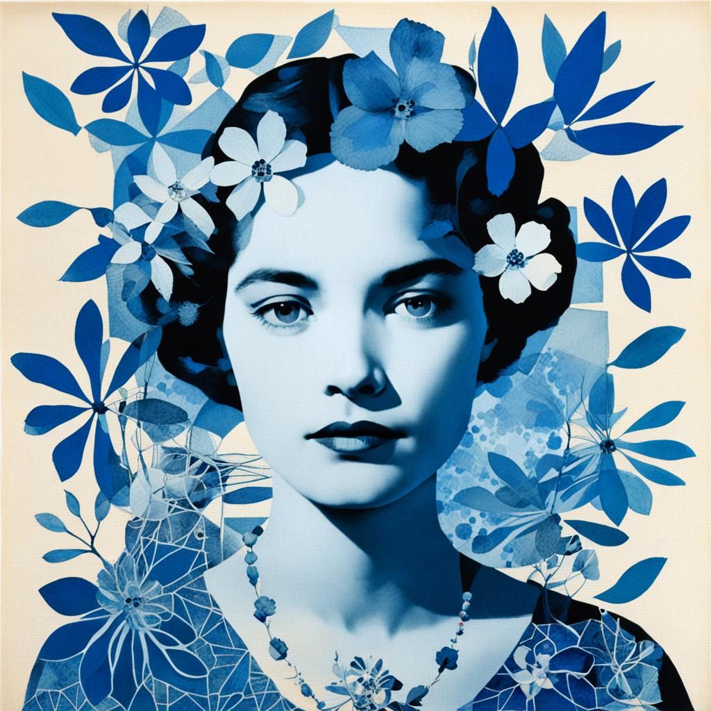 Botanical Portrait in Surreal Geometric Collage