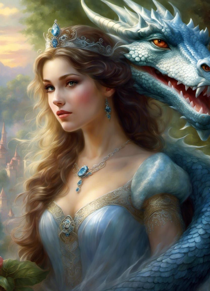 Princess and Dragon Portrait in Ethereal Style