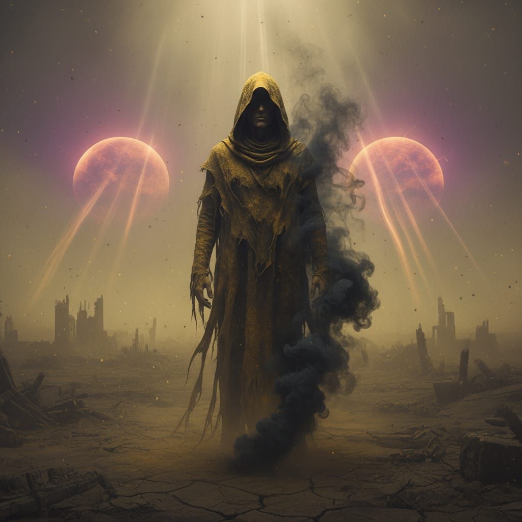 Mysterious Figure in Post-Apocalyptic Sunset