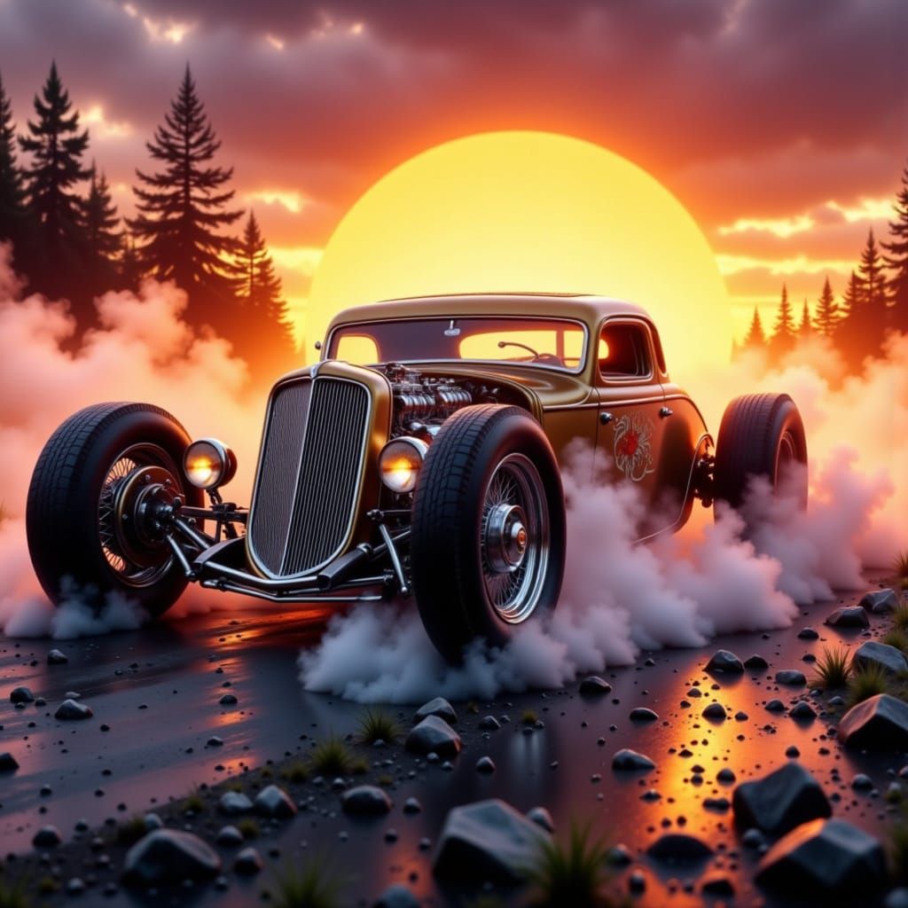 Hot Rod Motorcycle in Surrealist Style