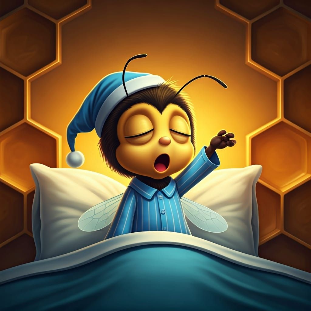 Hyperreal Cartoon Bumblebee in Honeycomb Bed