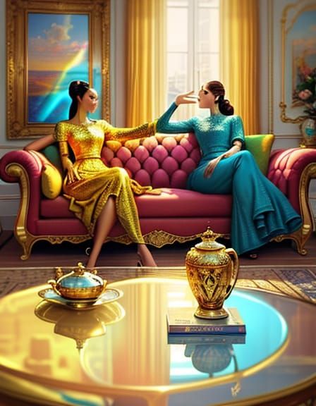 Surreal Living Room Scene in Vibrant Colors