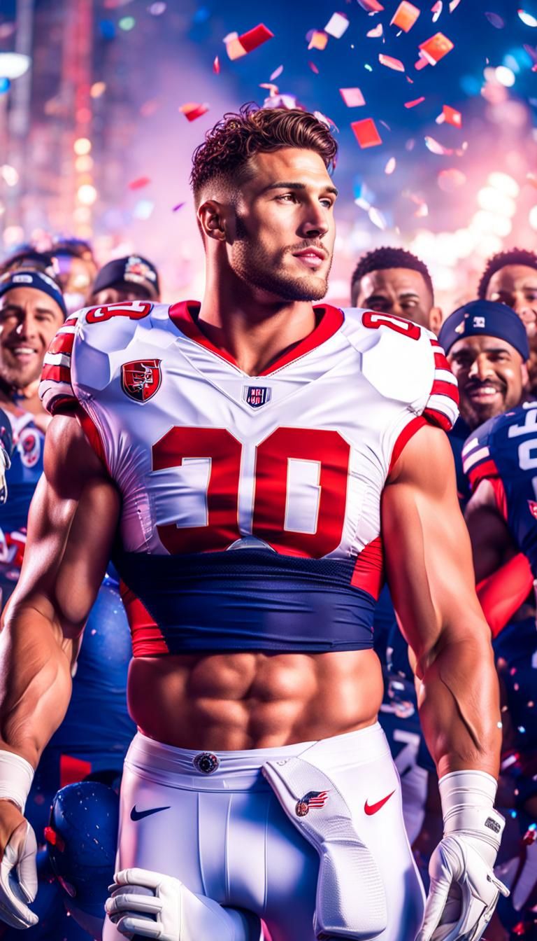 The handsome & muscular football player