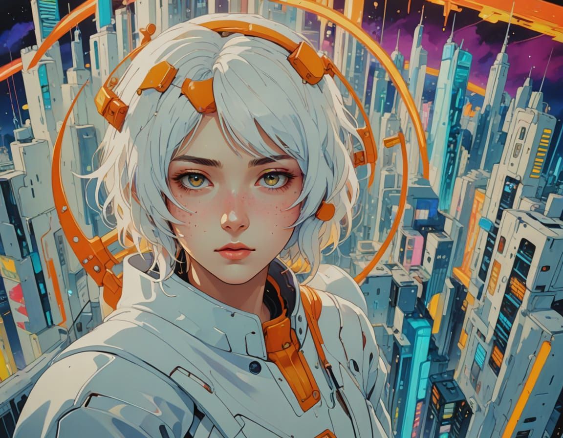 Futuristic Surrealism: Rohand in Neon Cityscape