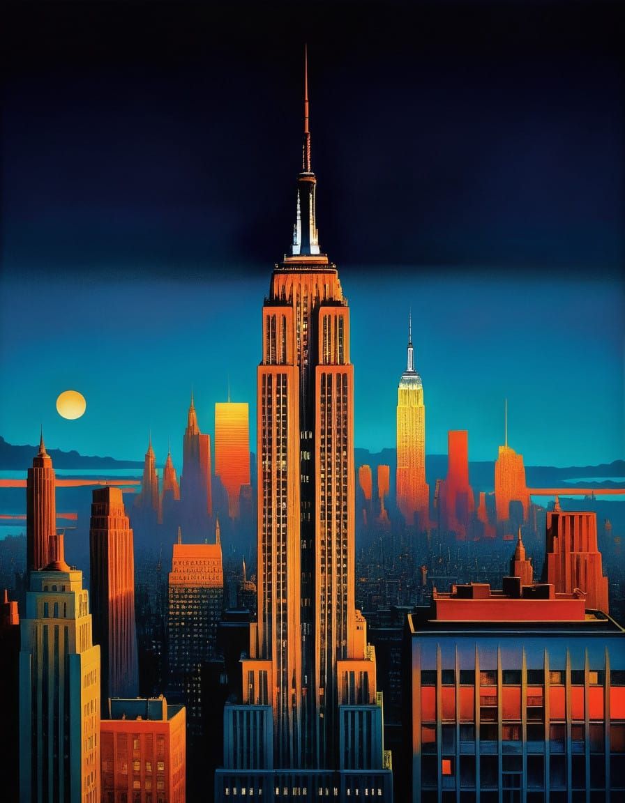 Empire State Building in Vibrant Art Deco Style